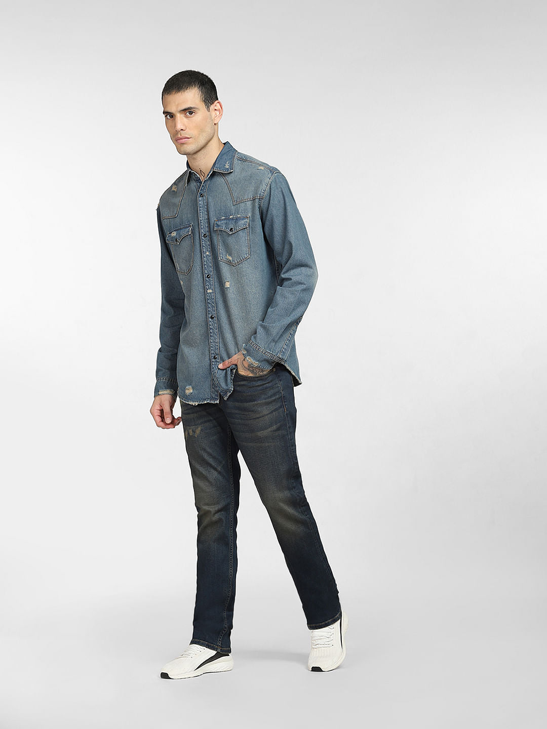 Blue Washed Denim Shirt