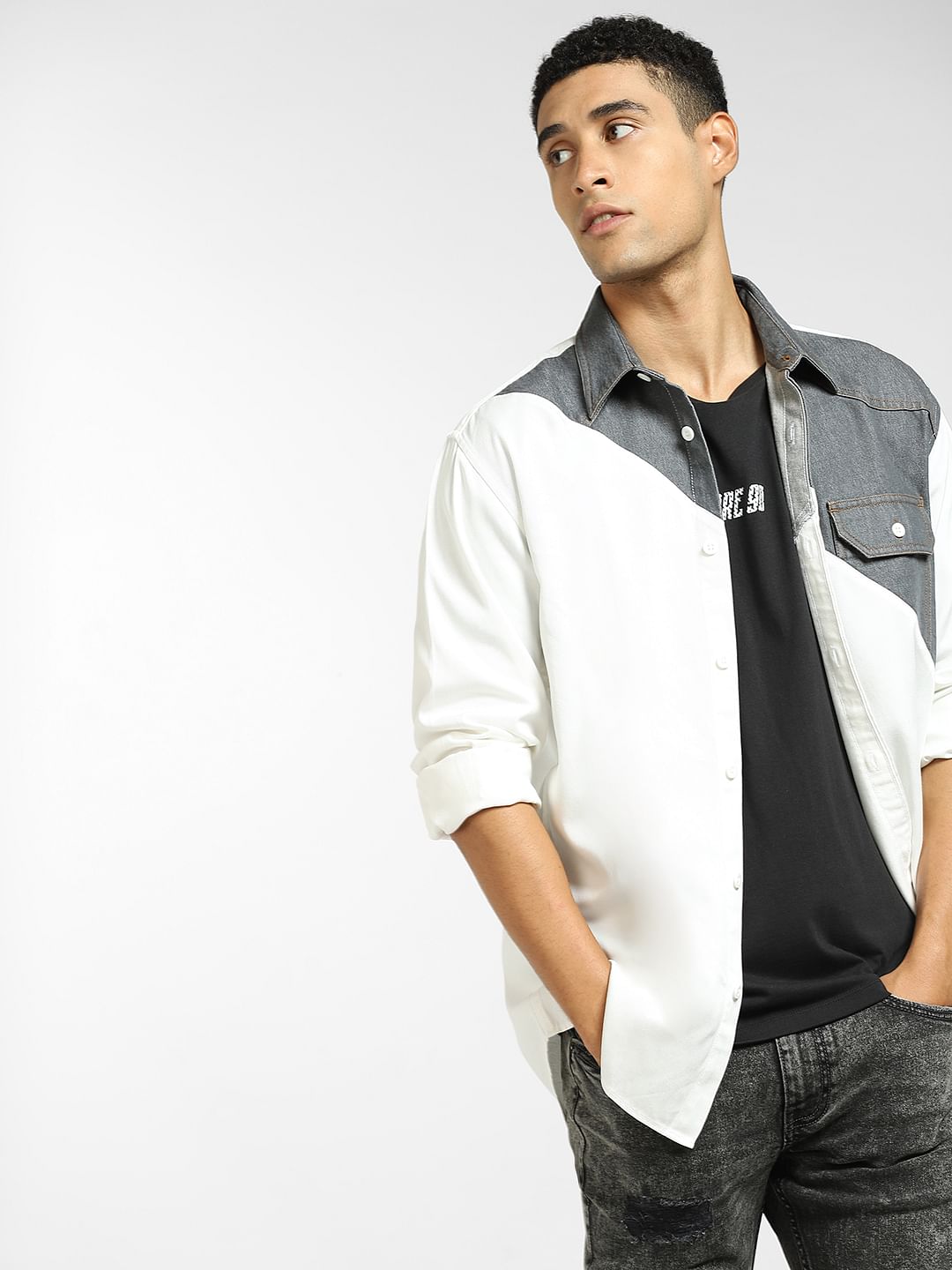 White Cut & Sew Full Sleeves Shirt - S
