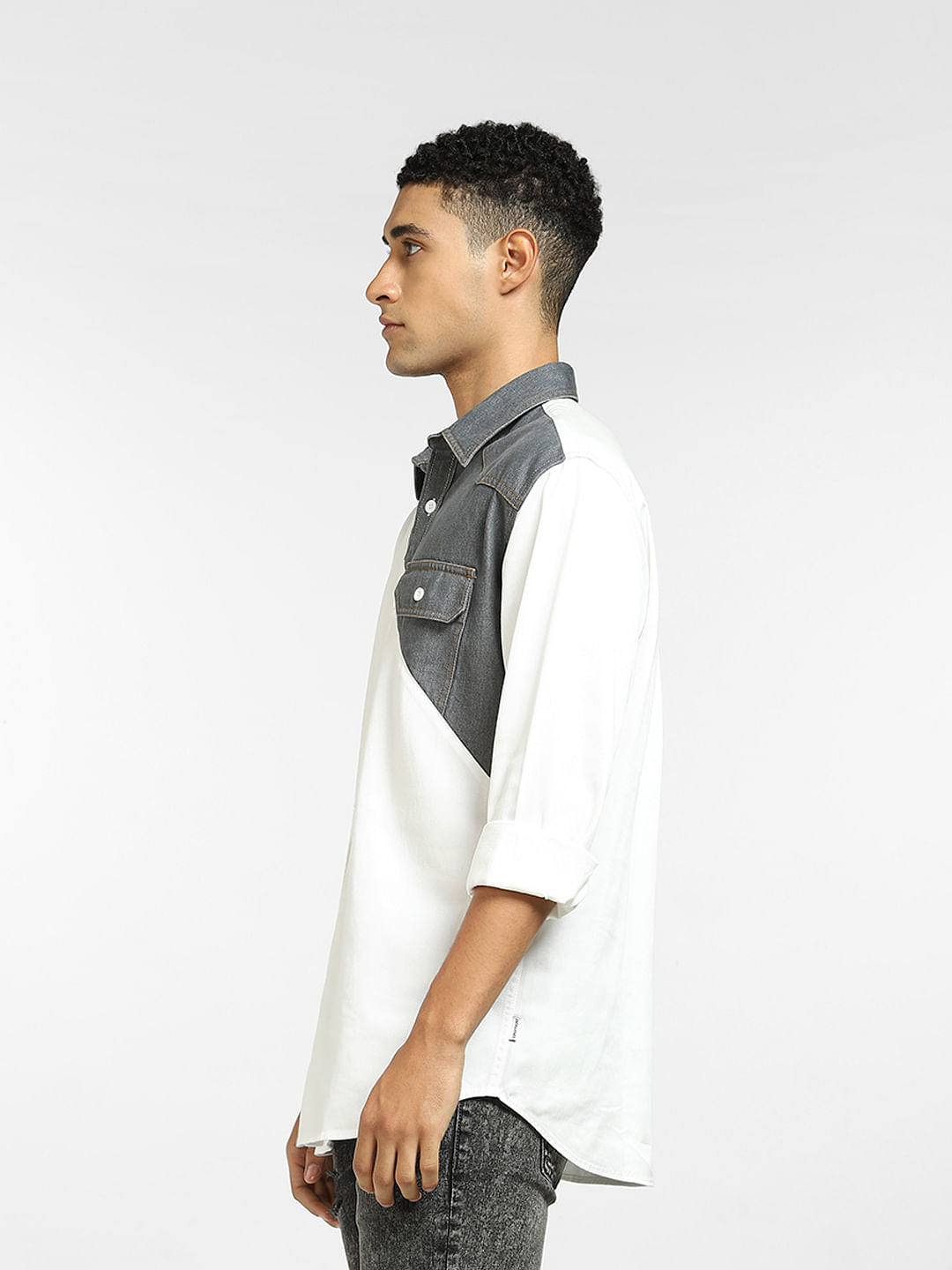White Cut & Sew Full Sleeves Shirt
