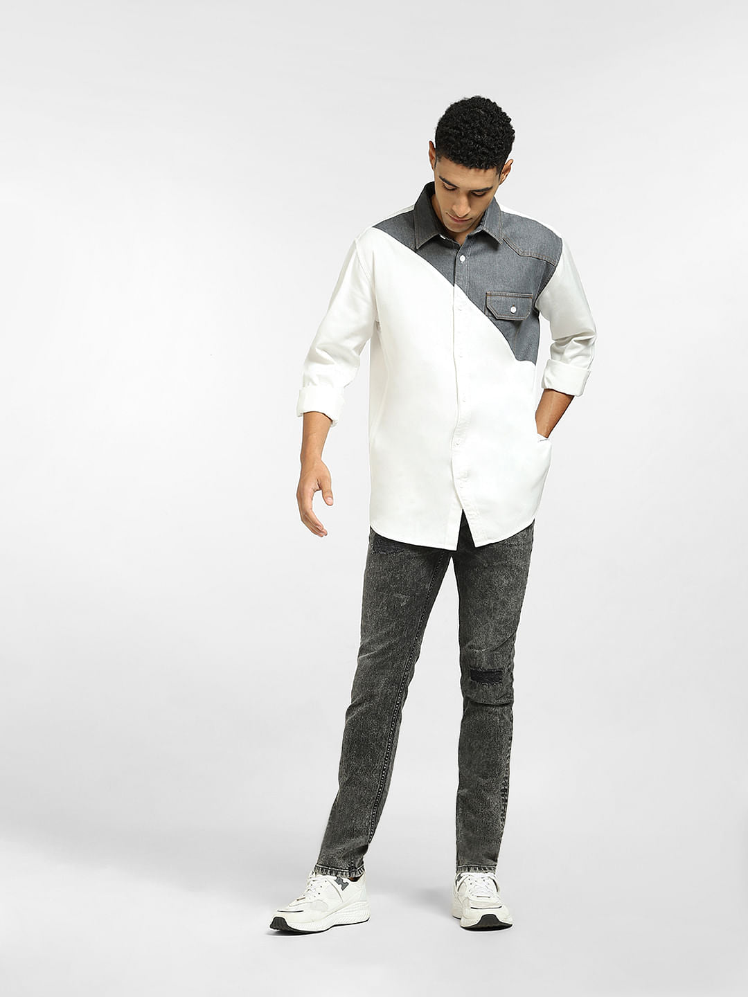 White Cut & Sew Full Sleeves Shirt
