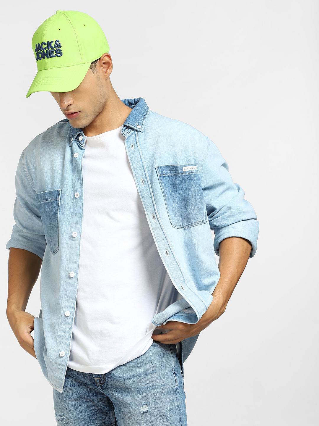 Blue Oversized Denim Full Sleeves Shirt - S