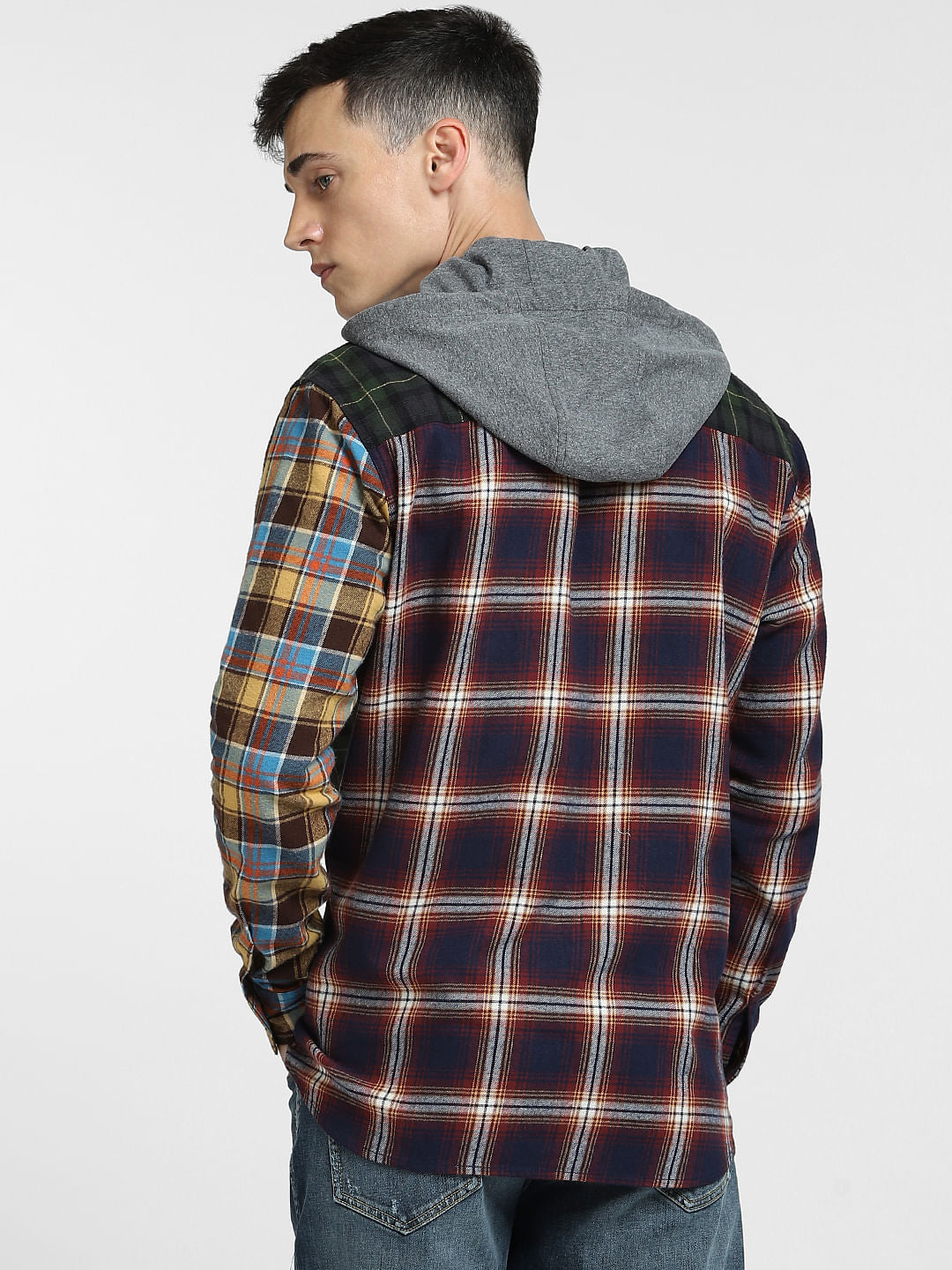 Brown Check Oversized Hooded Shirt