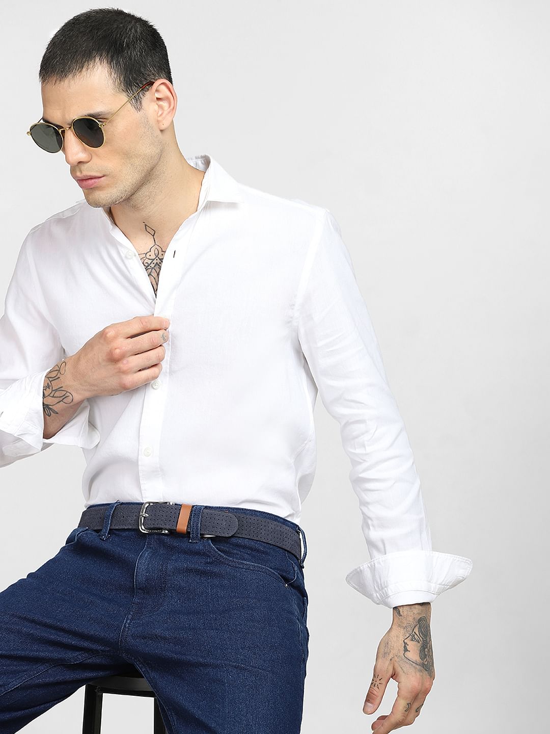 White Linen Full Sleeves Shirt - S