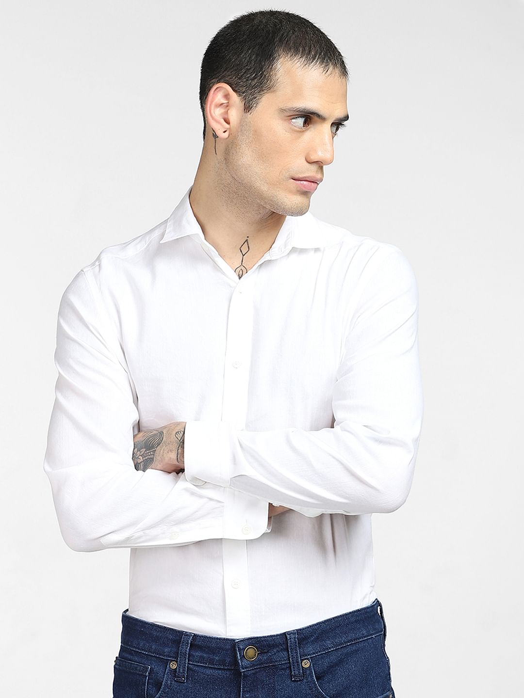 White Linen Full Sleeves Shirt
