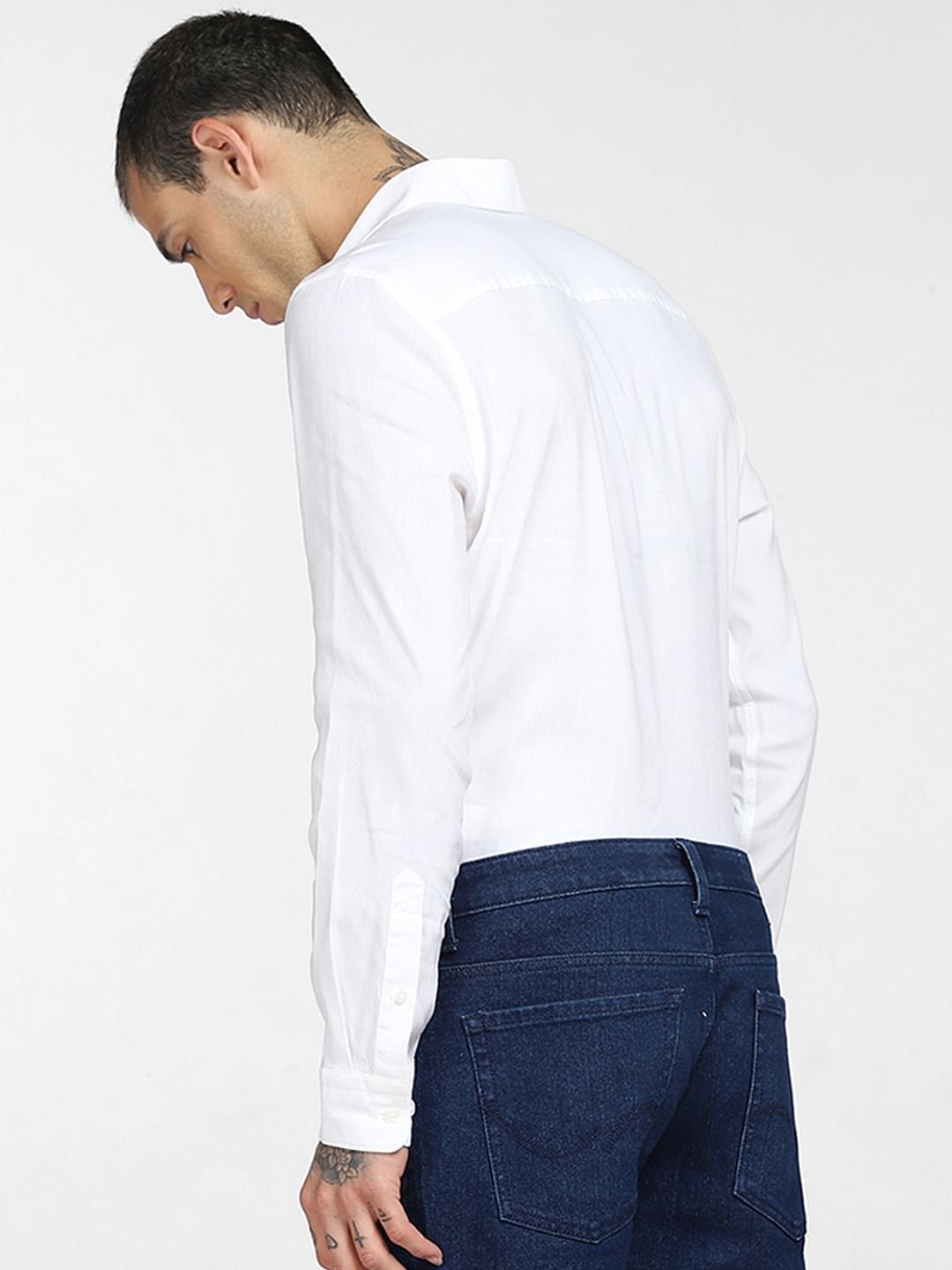 White Linen Full Sleeves Shirt