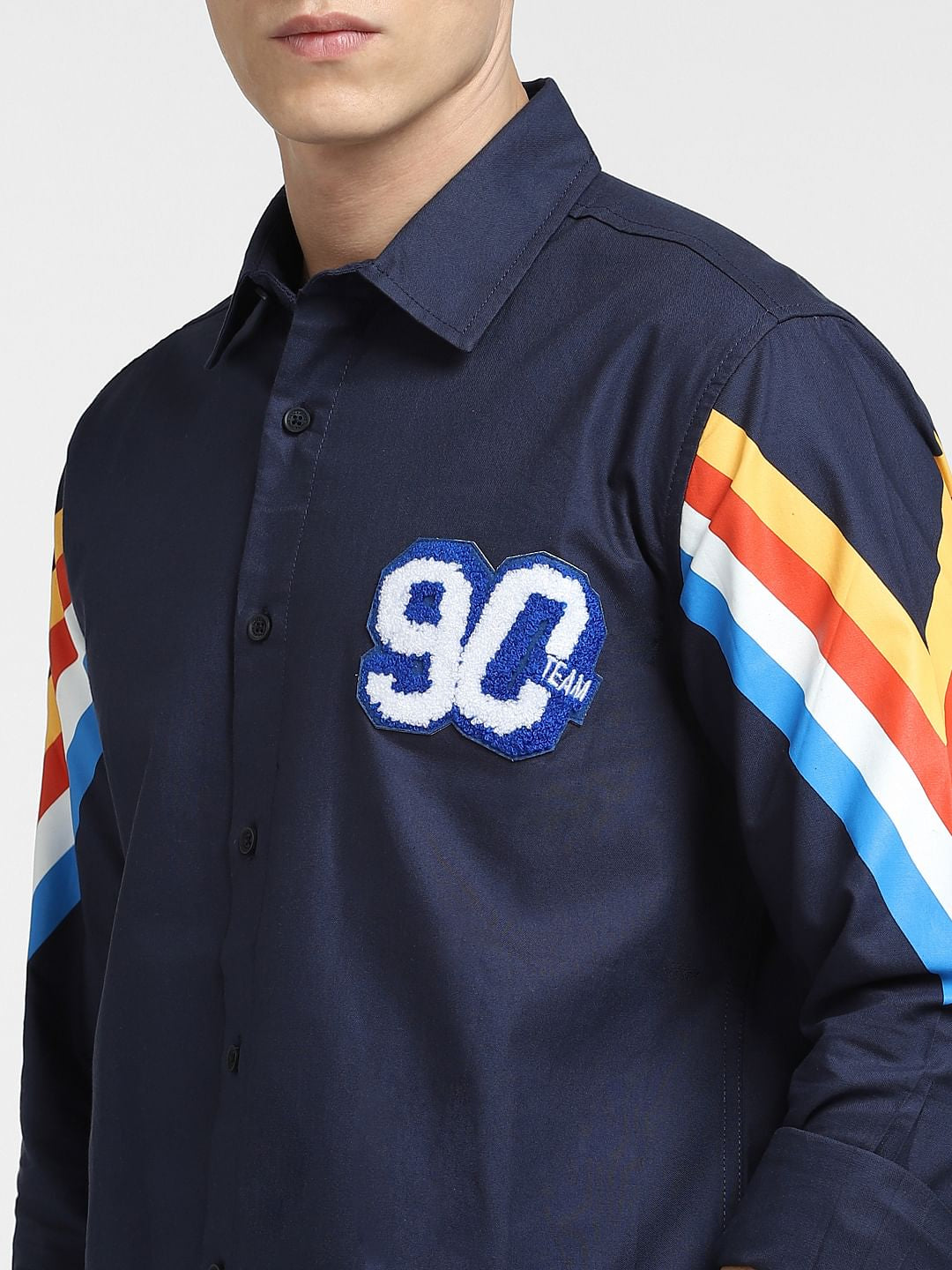 Navy Blue Printed Full Sleeves Shirt