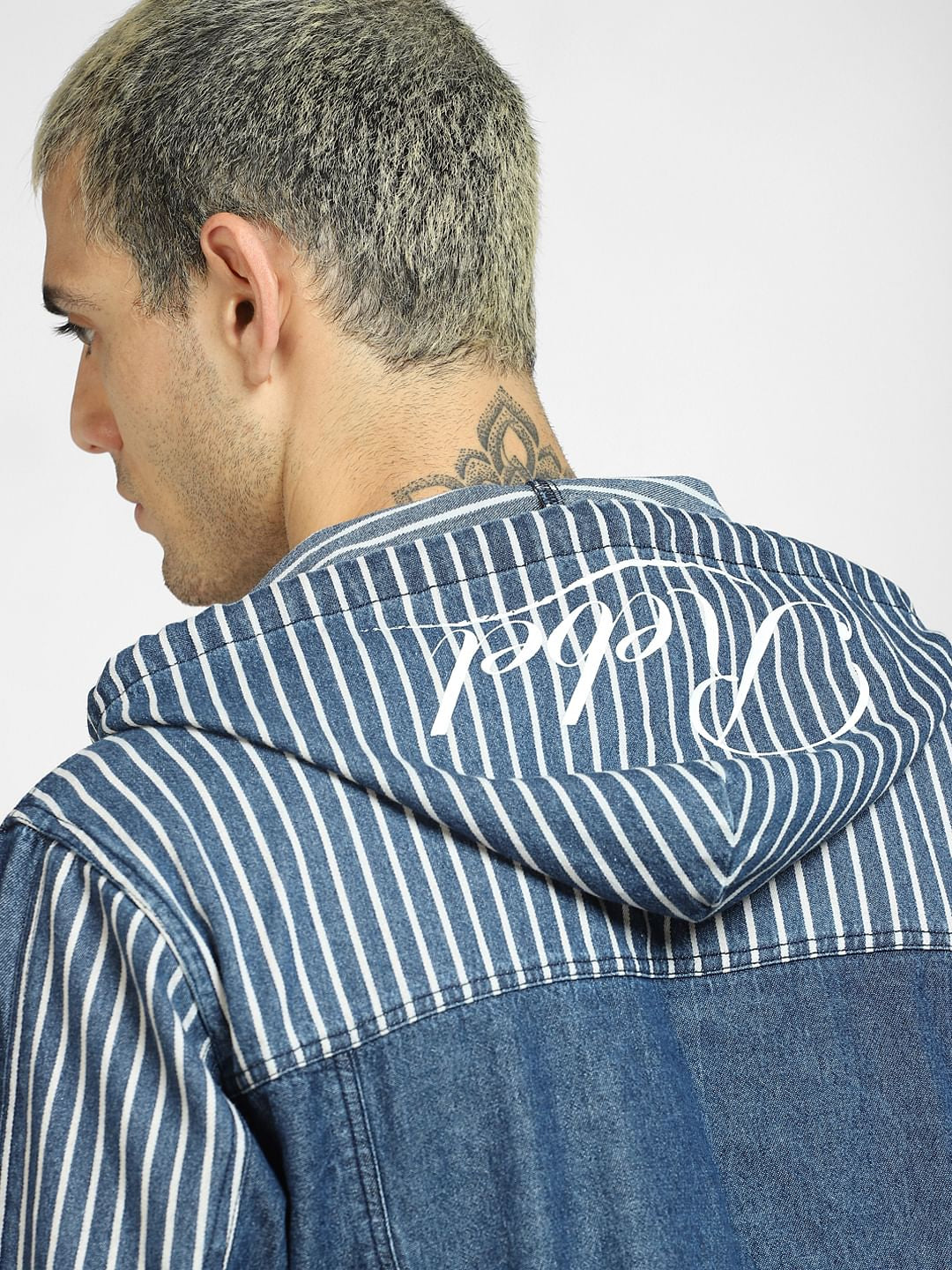 Blue Striped Oversized Hooded Shirt