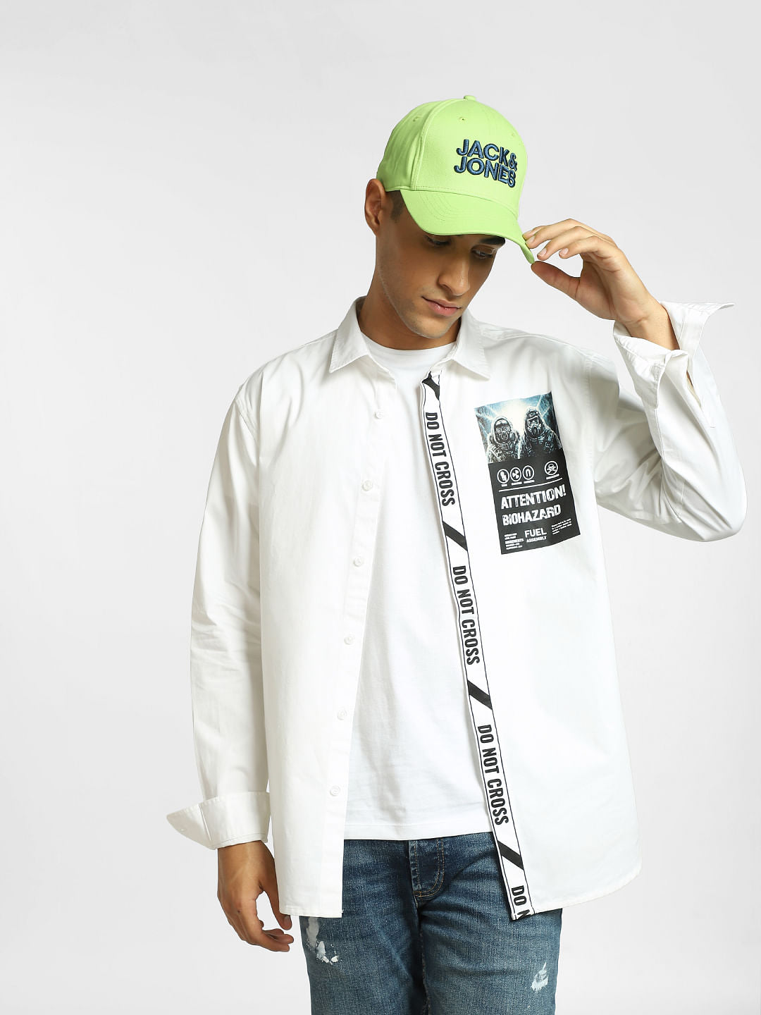 White Graphic Print Full Sleeves Shirt - S