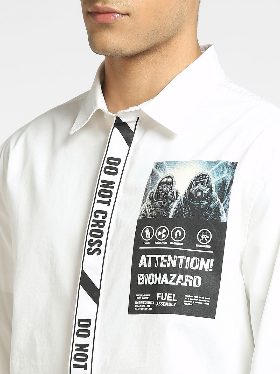 White Graphic Print Full Sleeves Shirt