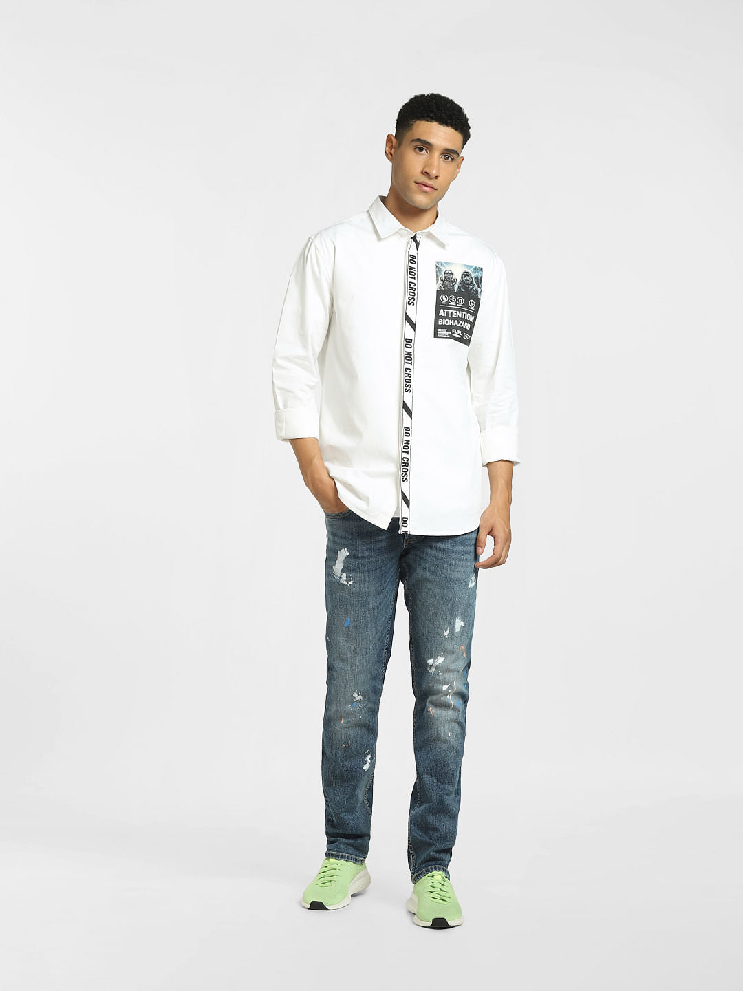 White Graphic Print Full Sleeves Shirt