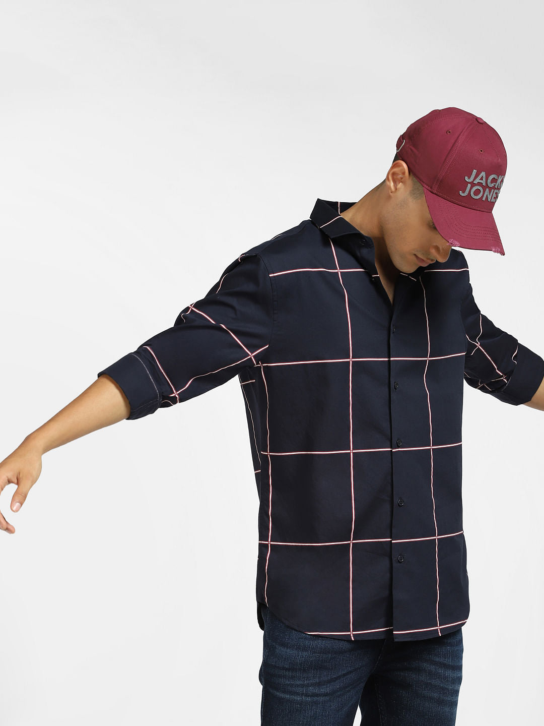 Darkest Blue Grid Print Full Sleeves Shirt