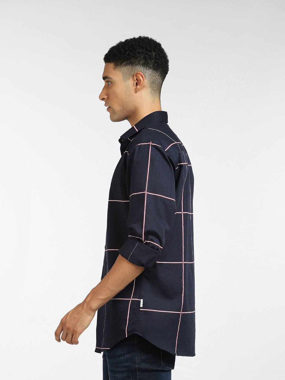 Darkest Blue Grid Print Full Sleeves Shirt