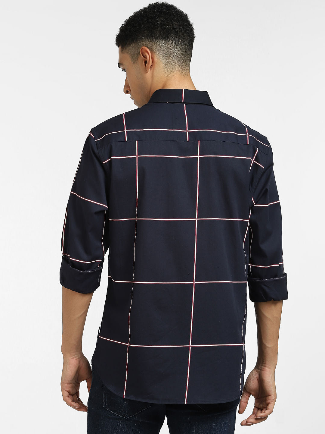 Darkest Blue Grid Print Full Sleeves Shirt