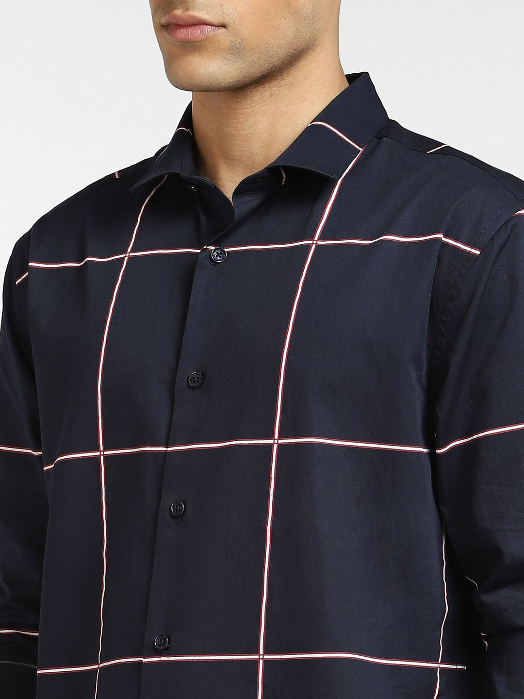 Darkest Blue Grid Print Full Sleeves Shirt