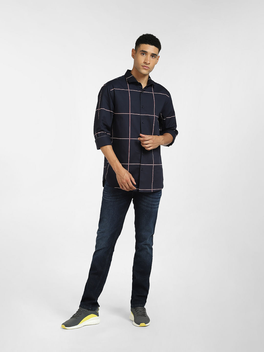 Darkest Blue Grid Print Full Sleeves Shirt