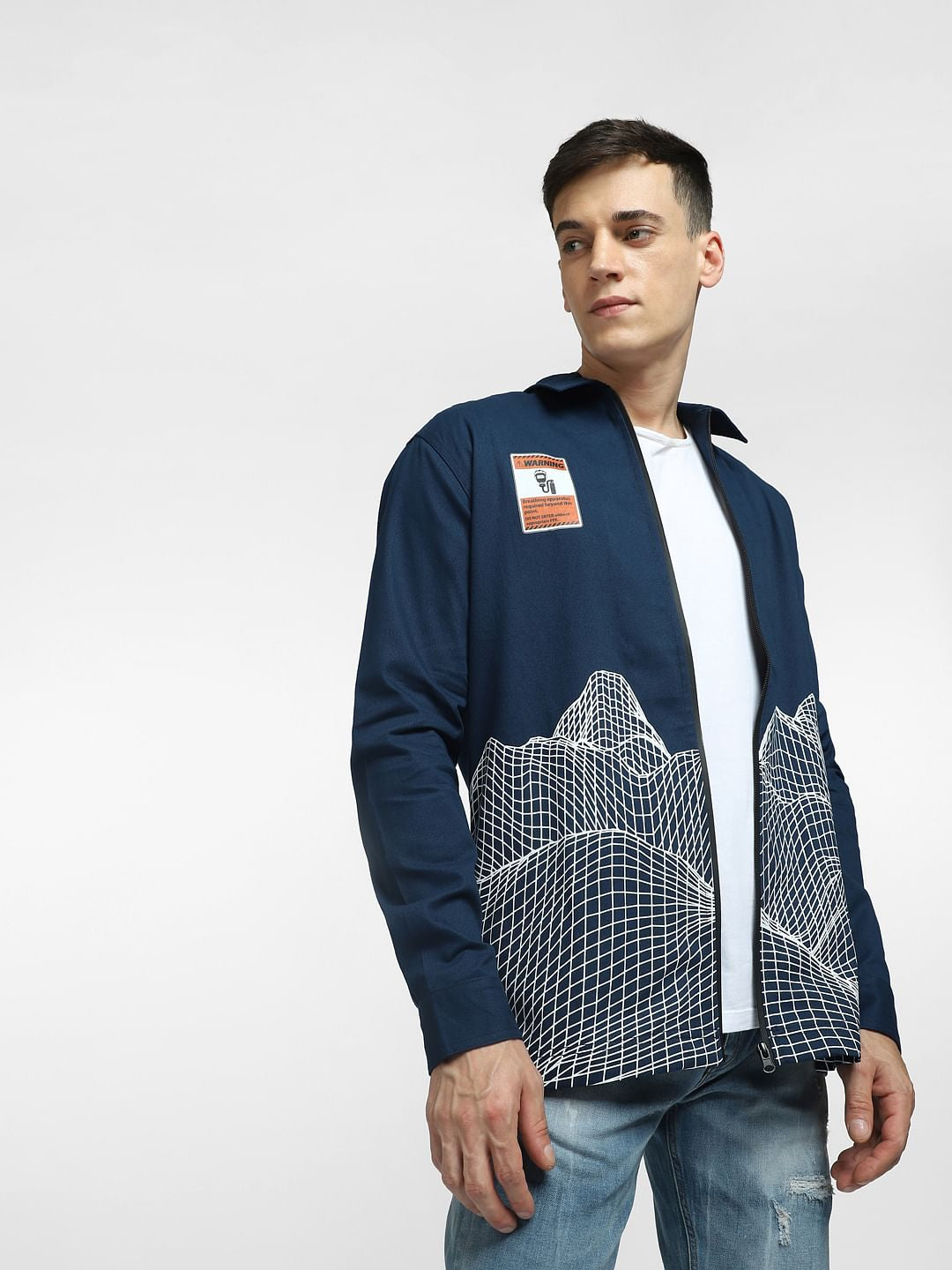 Blue Digital Wave Print Shirt - S