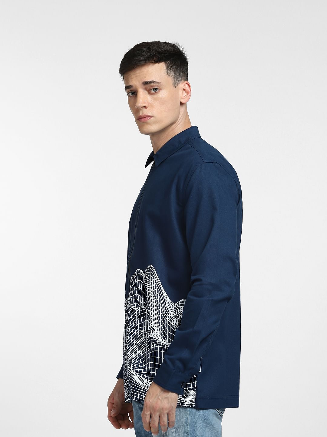 Blue Digital Wave Print Shirt