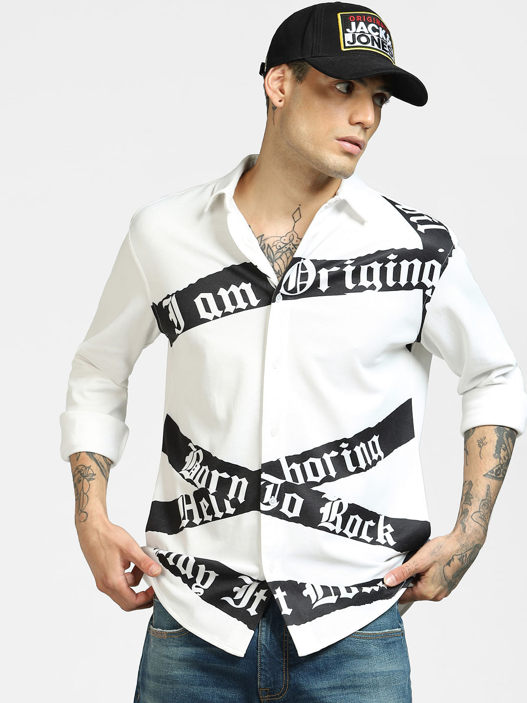 White Tape Detail Full Sleeves Shirt - S