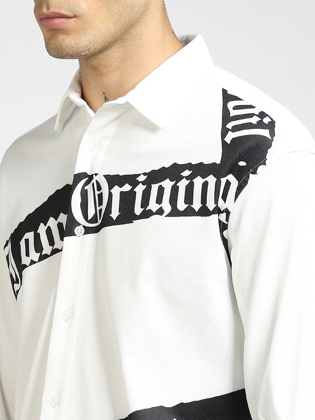 White Tape Detail Full Sleeves Shirt