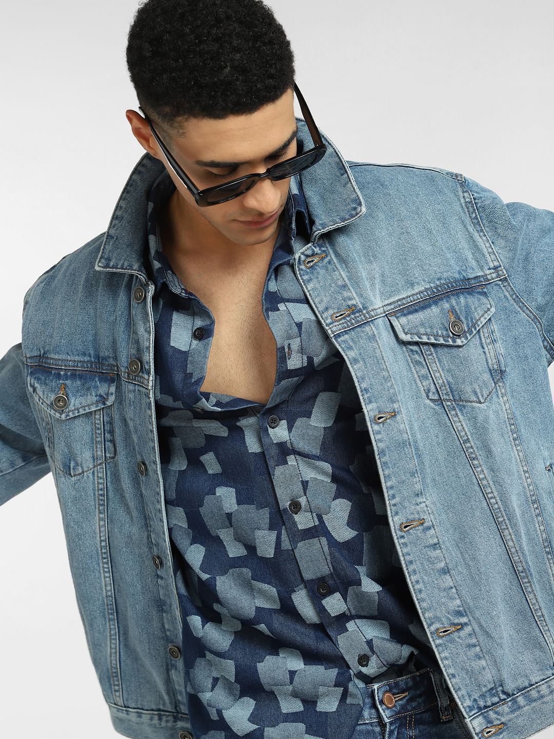 Blue Cube Print Full Sleeves Shirt - S