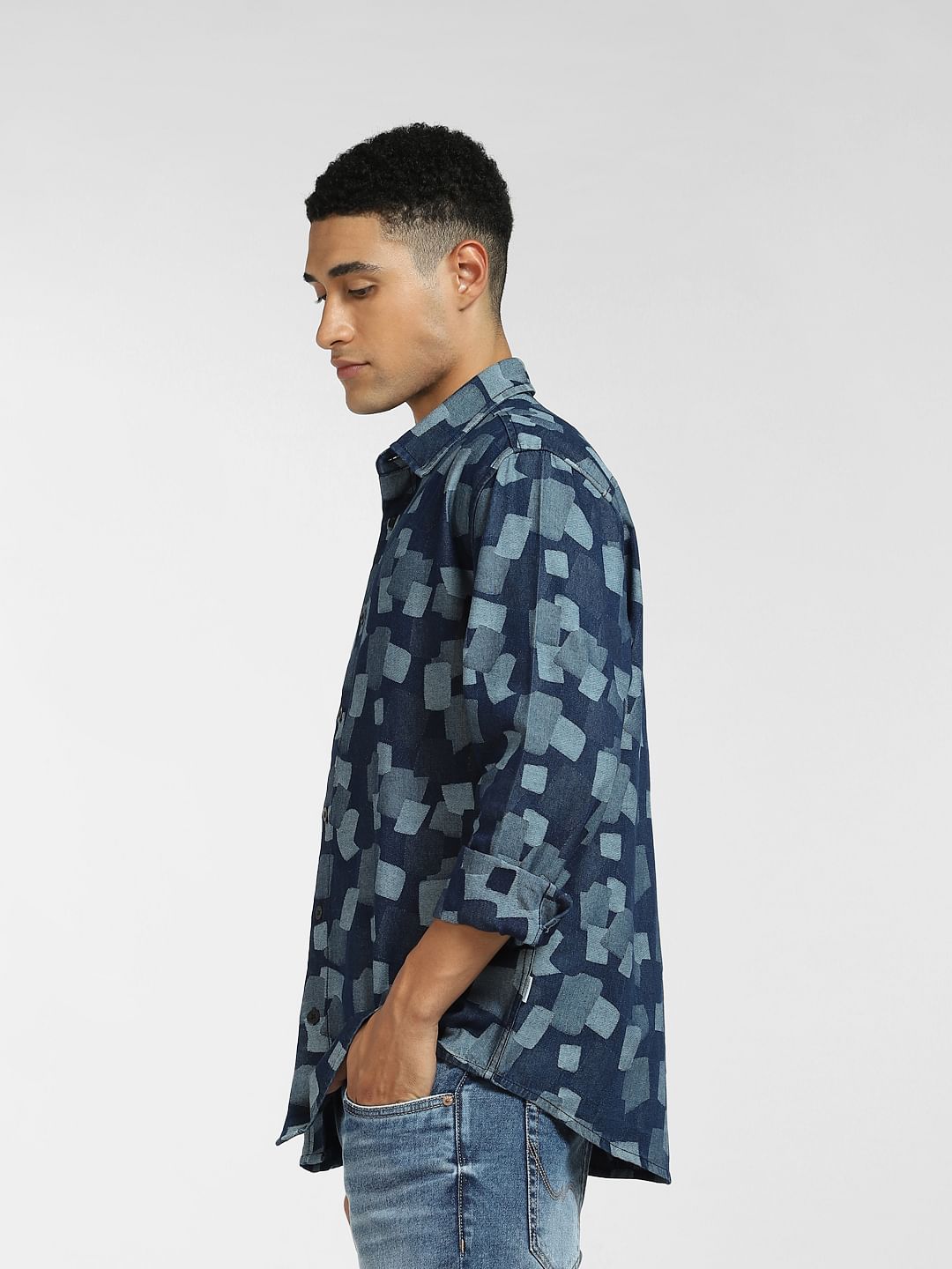 Blue Cube Print Full Sleeves Shirt
