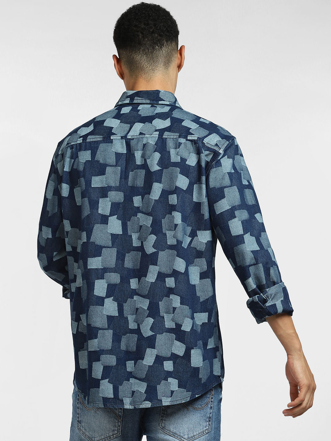 Blue Cube Print Full Sleeves Shirt