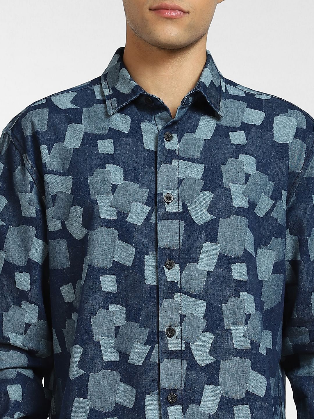 Blue Cube Print Full Sleeves Shirt
