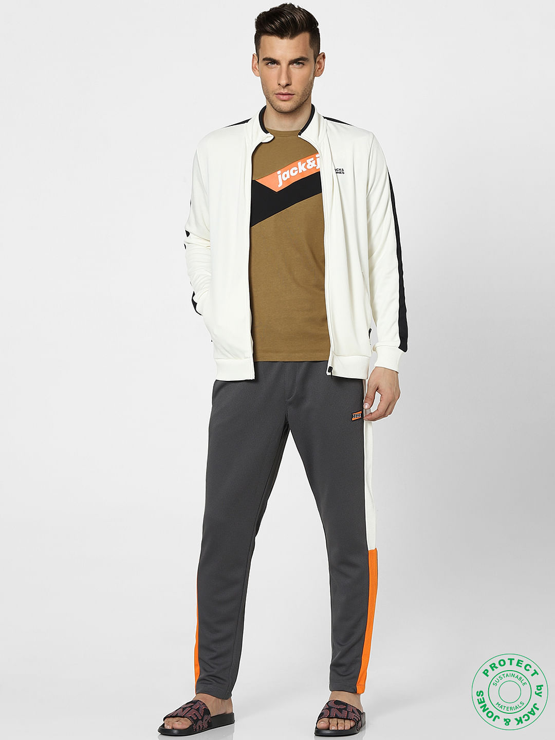 Brown Colourblocked Crew Neck T-shirt