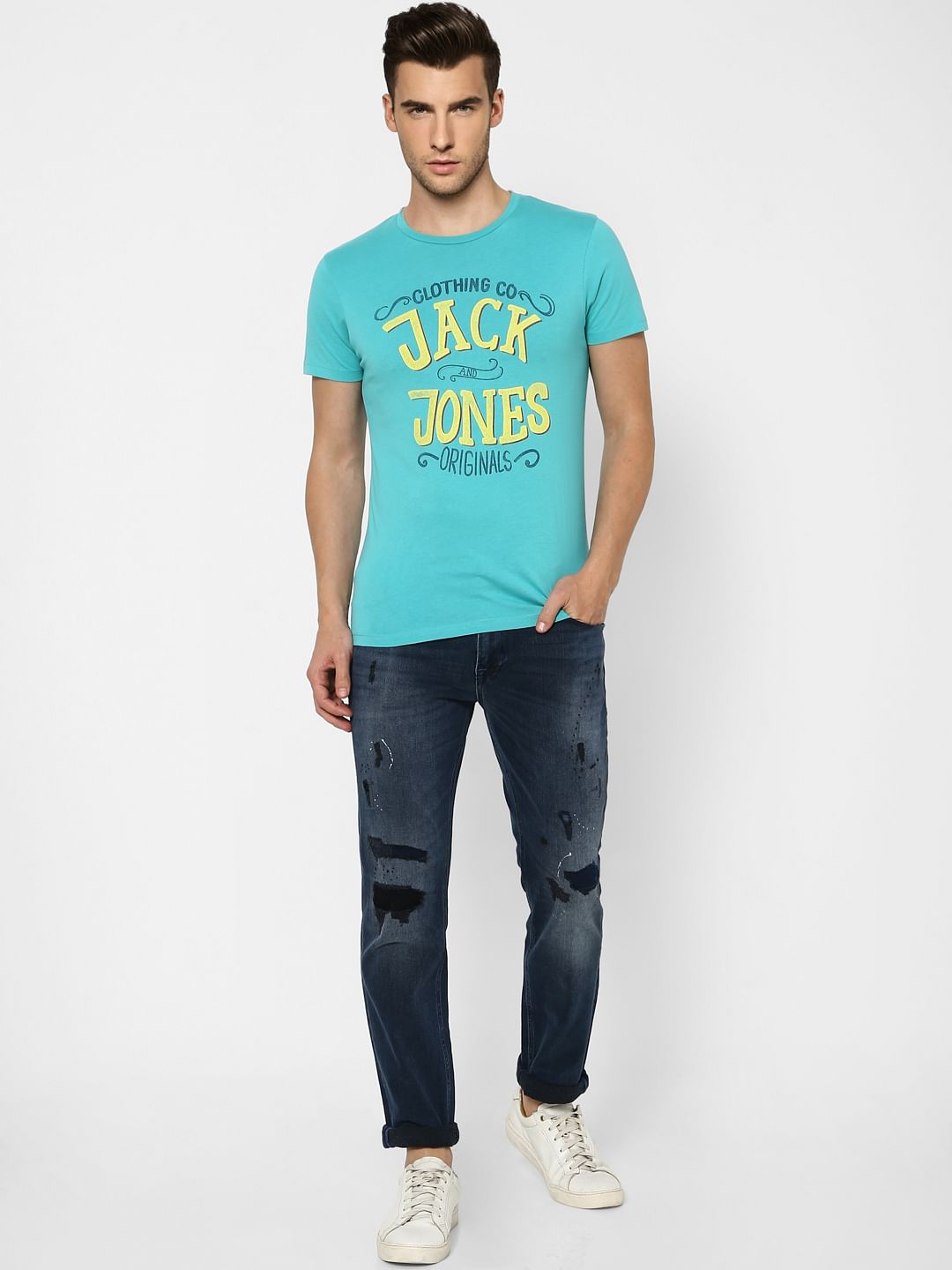 Blue Logo Print Crew Neck T-shirt - S
