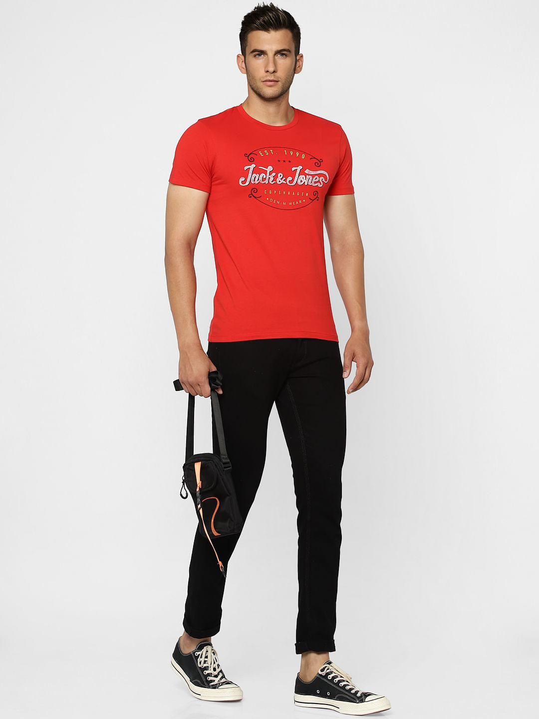 Red Graphic Print Crew Neck T-shirt - S