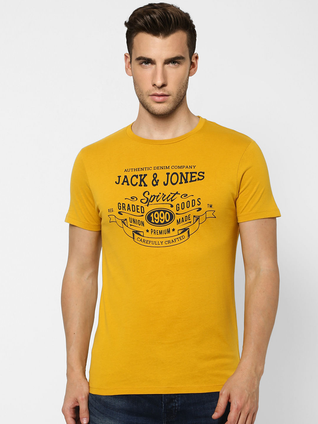 Mustard Yellow Graphic Print Crew Neck T-shirt