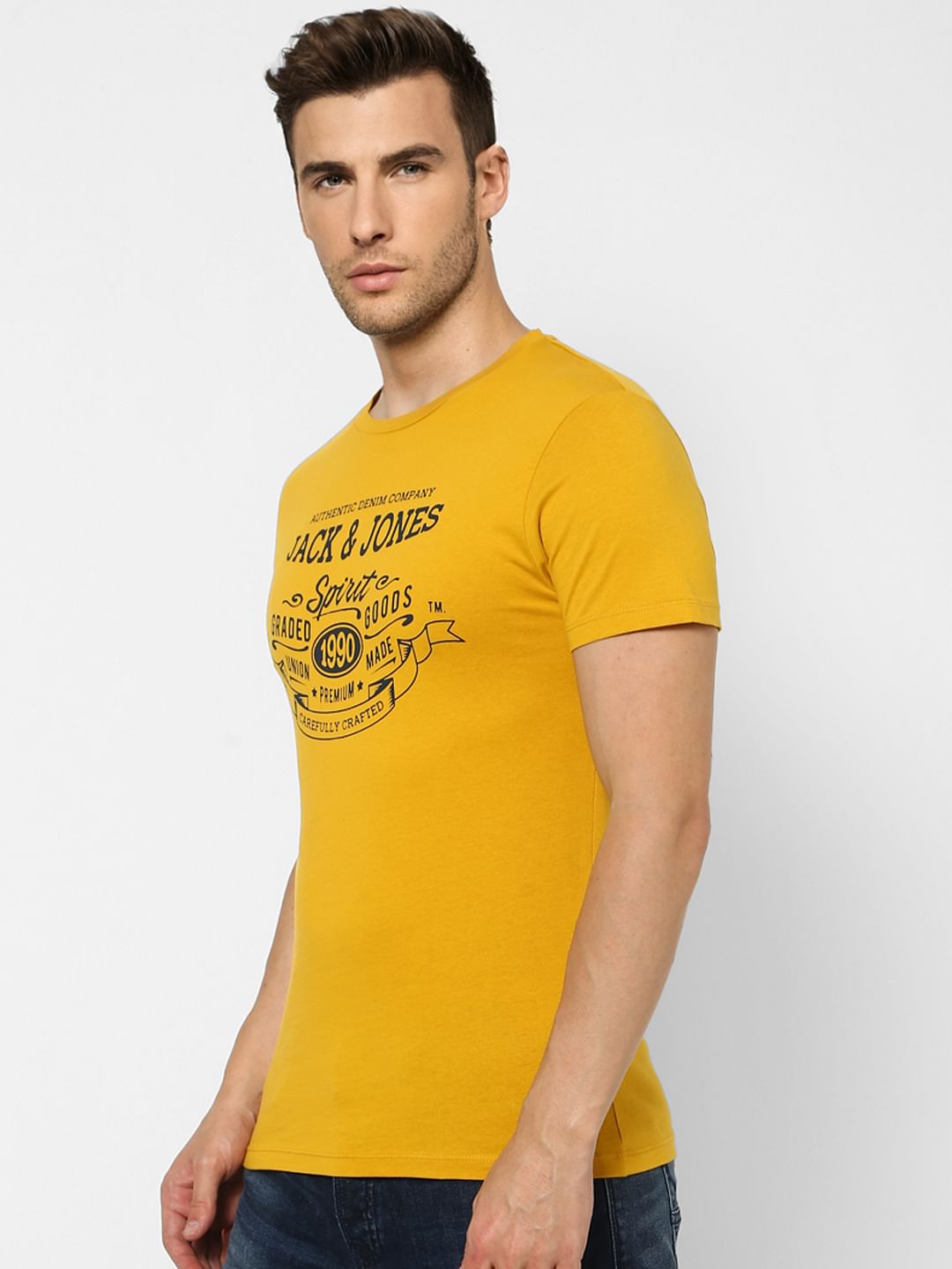 Mustard Yellow Graphic Print Crew Neck T-shirt