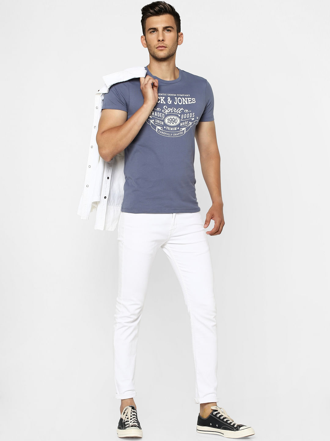 Blue Graphic Print Crew Neck T-shirt - S