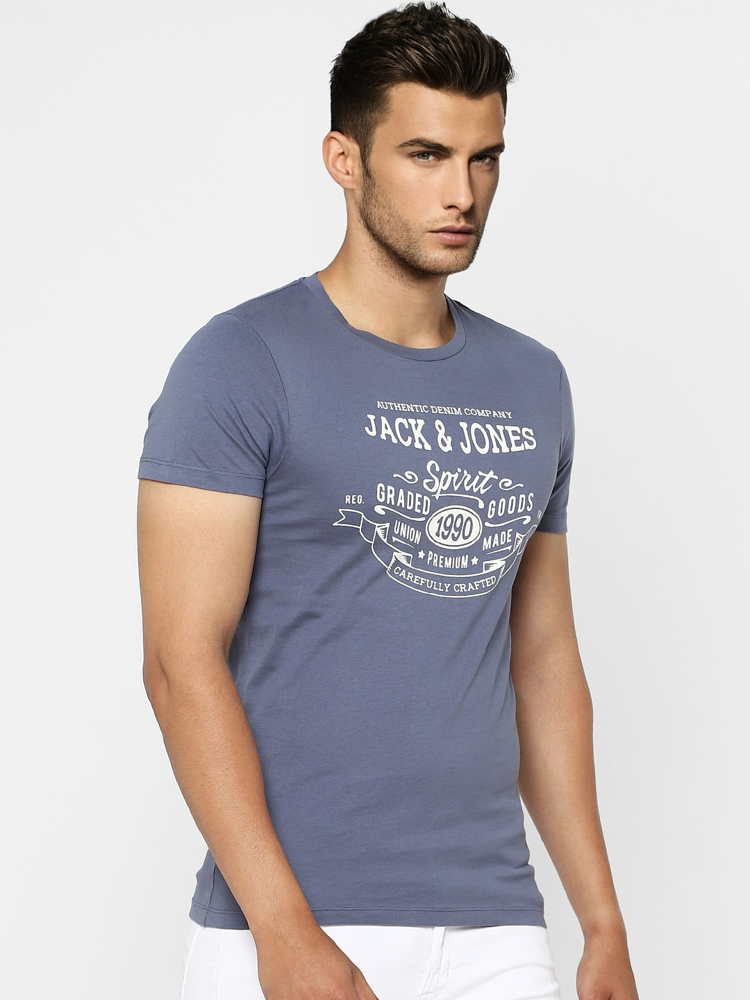 Blue Graphic Print Crew Neck T-shirt