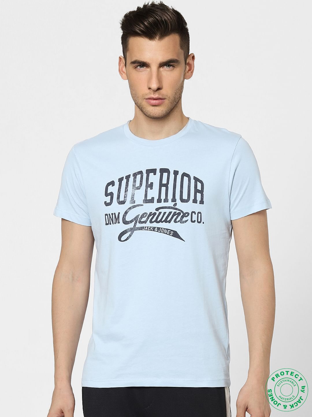 Light Blue Graphic Print Crew Neck T-shirt