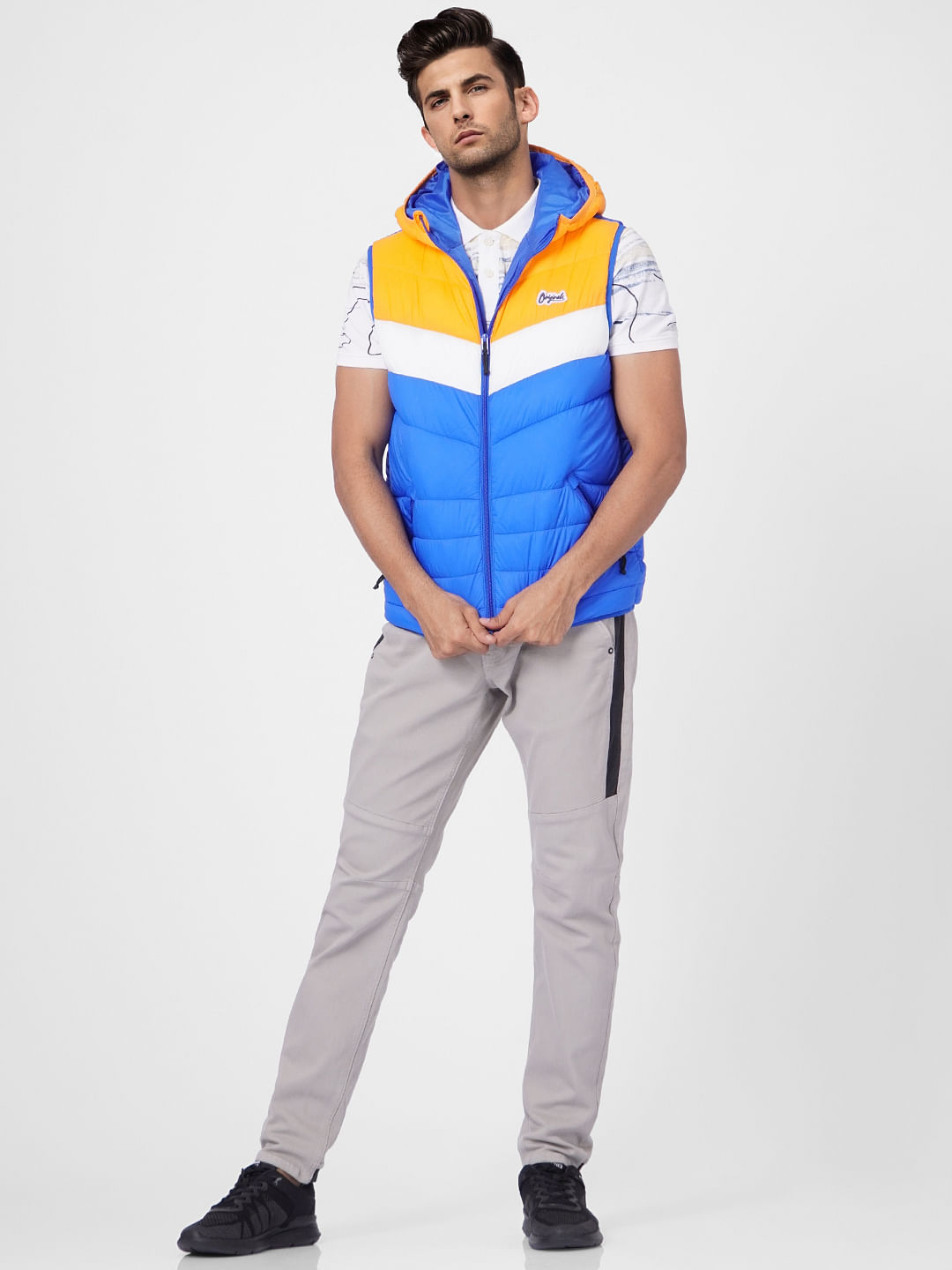 Blue Colourblocked Puffer Vest Jacket - S