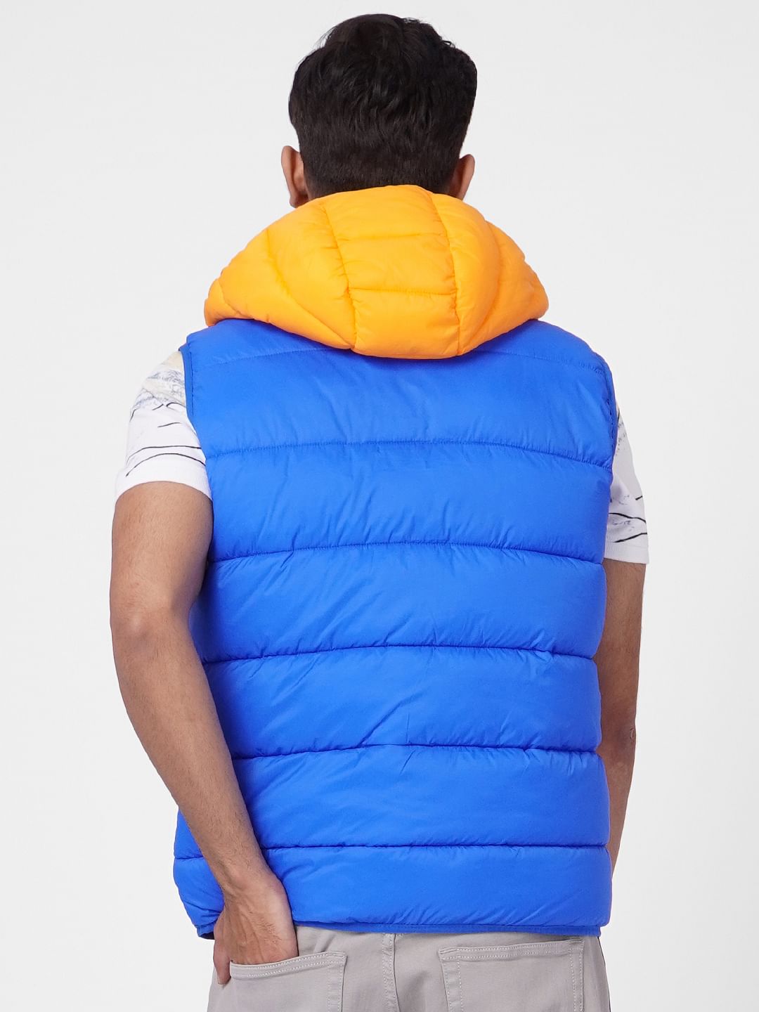 Blue Colourblocked Puffer Vest Jacket