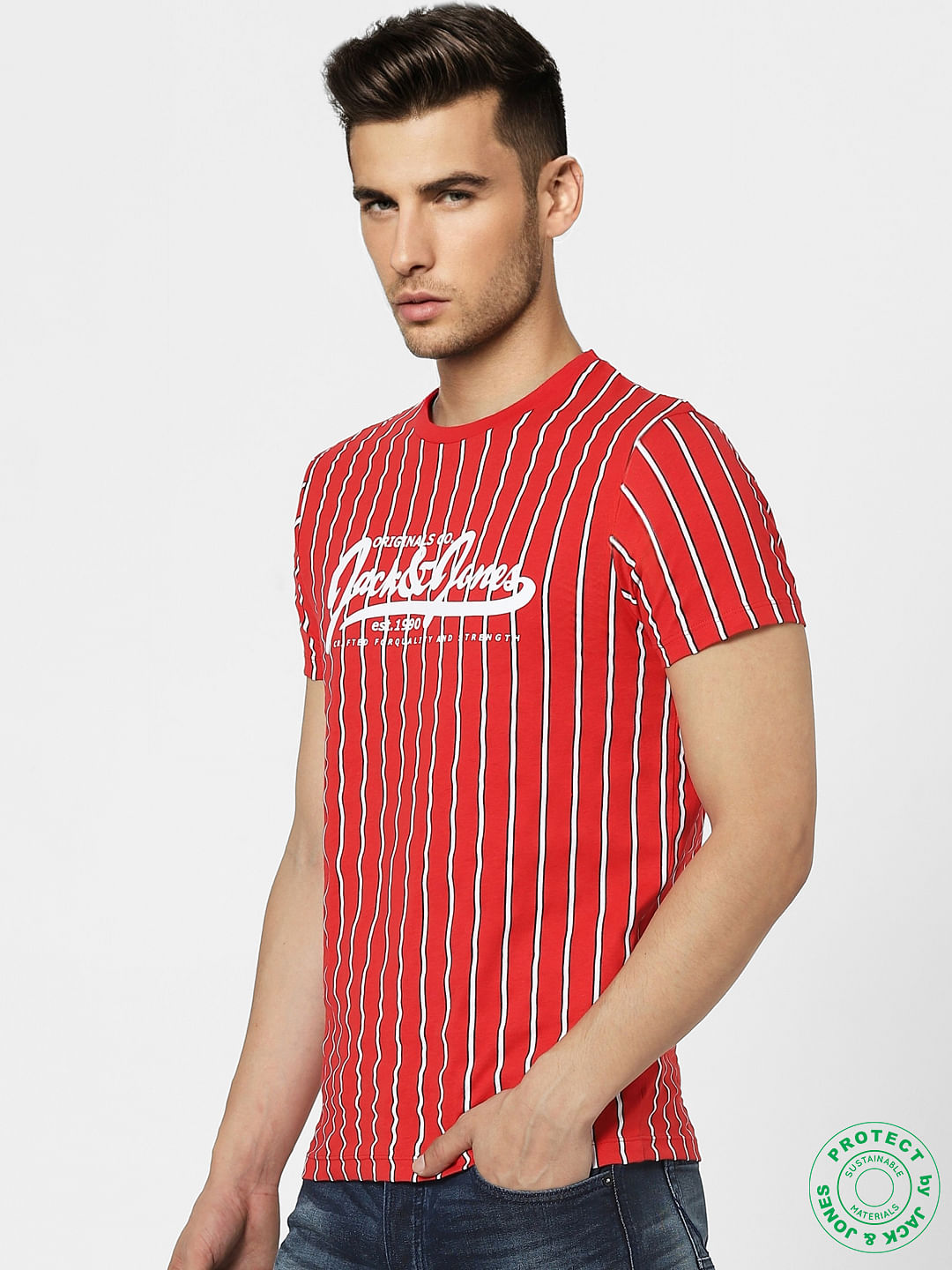 Red Striped Crew Neck T-shirt