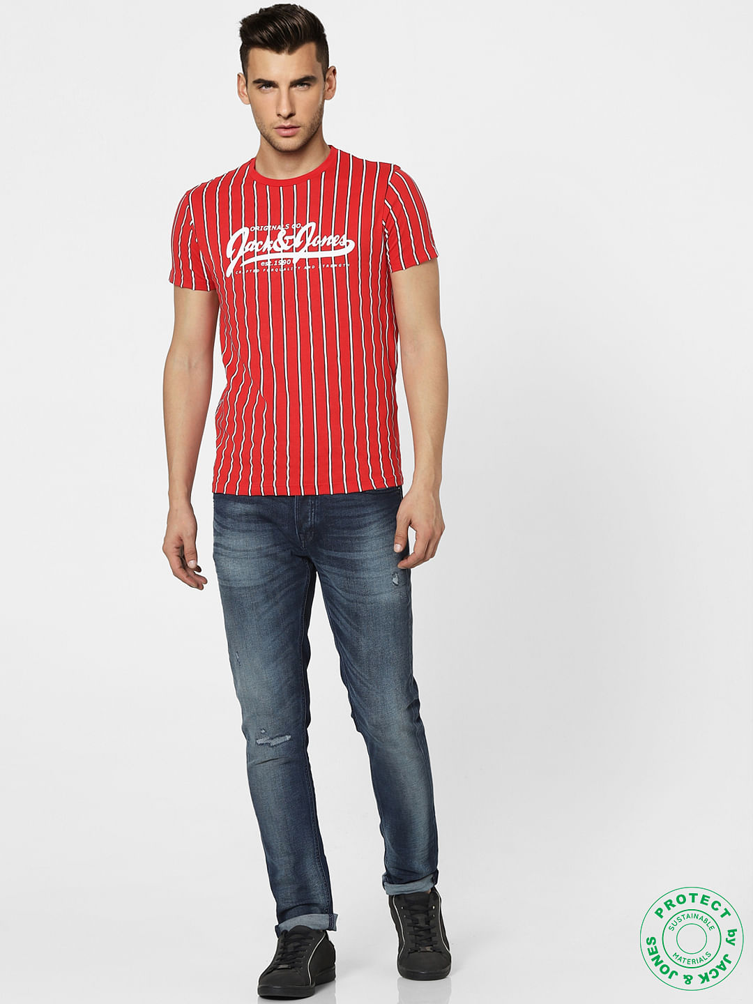Red Striped Crew Neck T-shirt