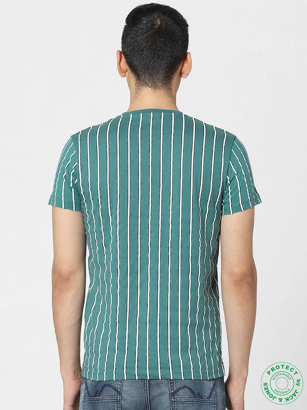 Green Striped Crew Neck T-shirt
