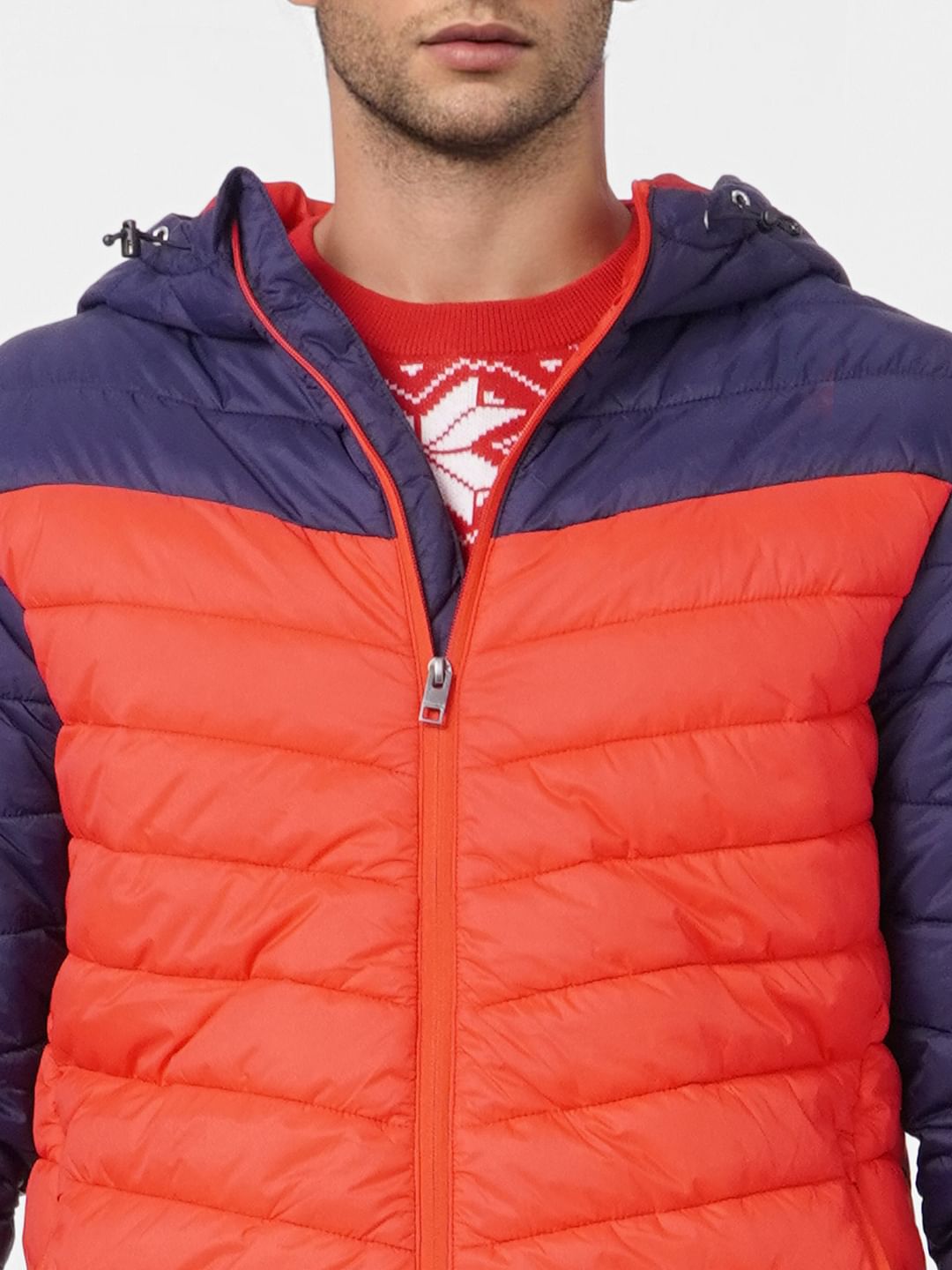 Red Colourblocked Puffer Jacket
