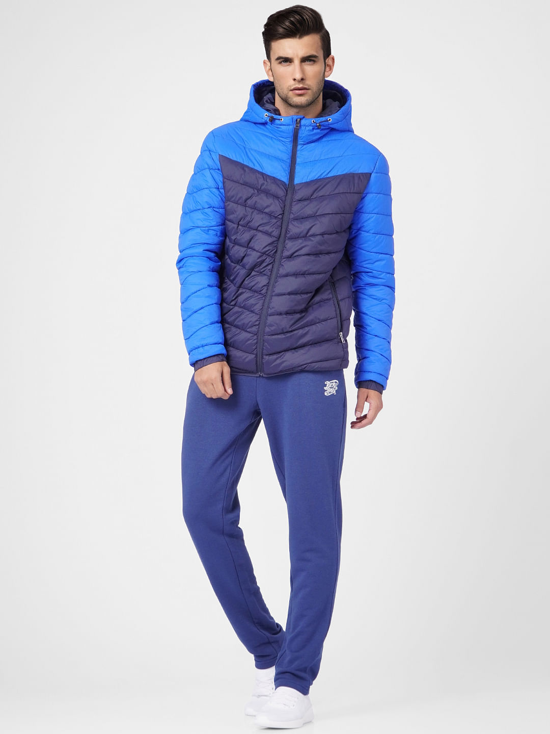 Blue Colourblocked Puffer Jacket - S