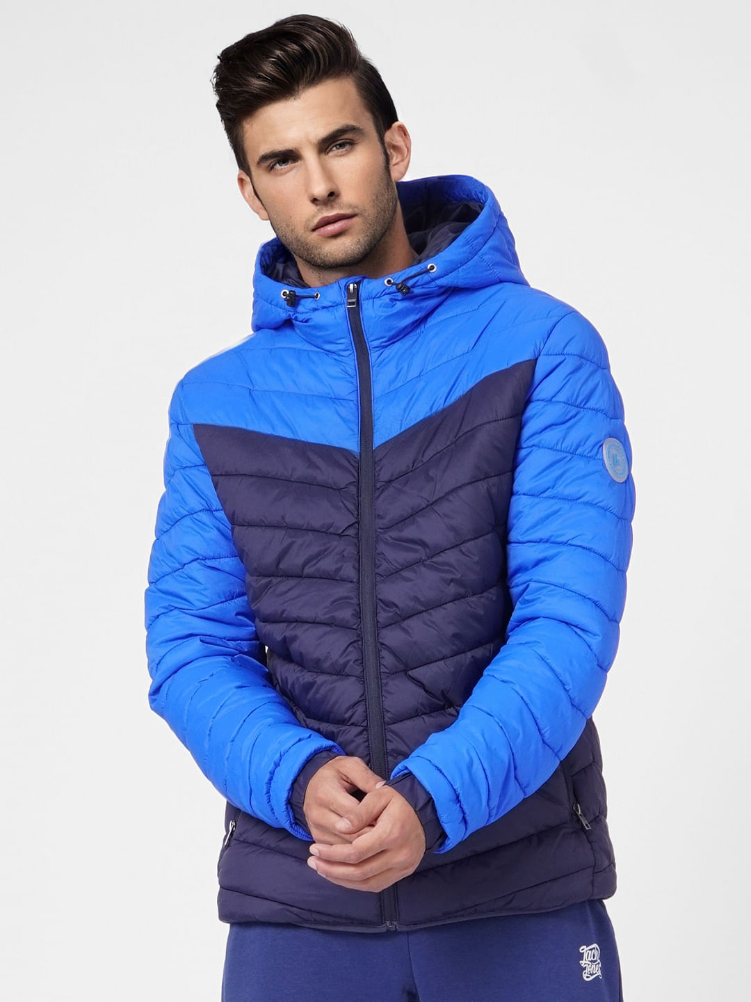Blue Colourblocked Puffer Jacket