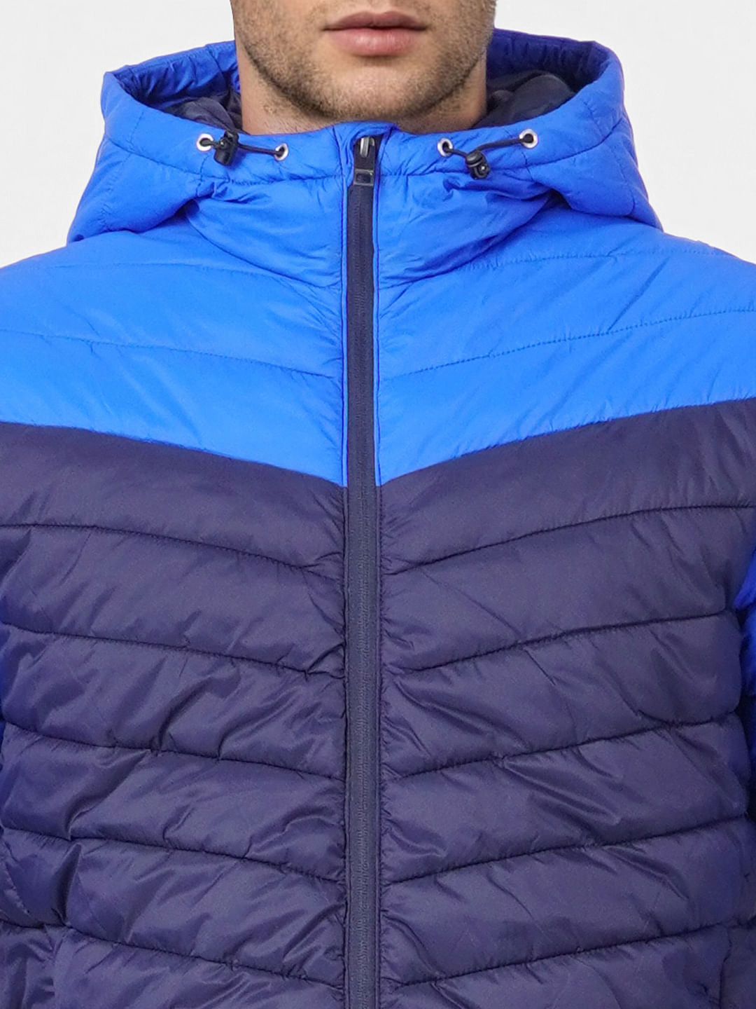 Blue Colourblocked Puffer Jacket