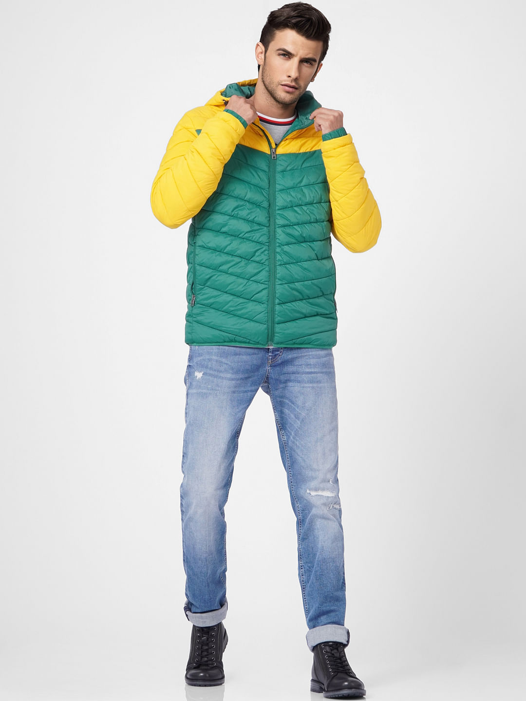Green Colourblocked Puffer Jacket - S