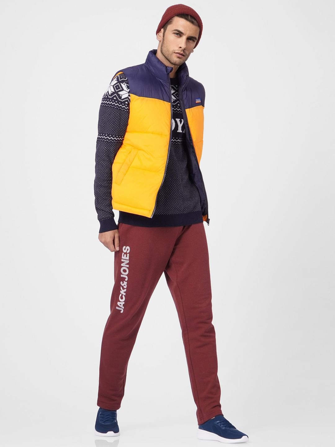 Orange Colourblocked Puffer Vest Jacket