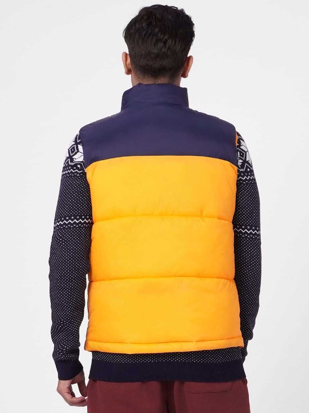 Orange Colourblocked Puffer Vest Jacket