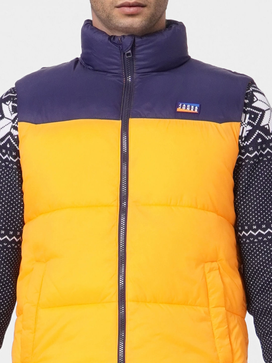 Orange Colourblocked Puffer Vest Jacket