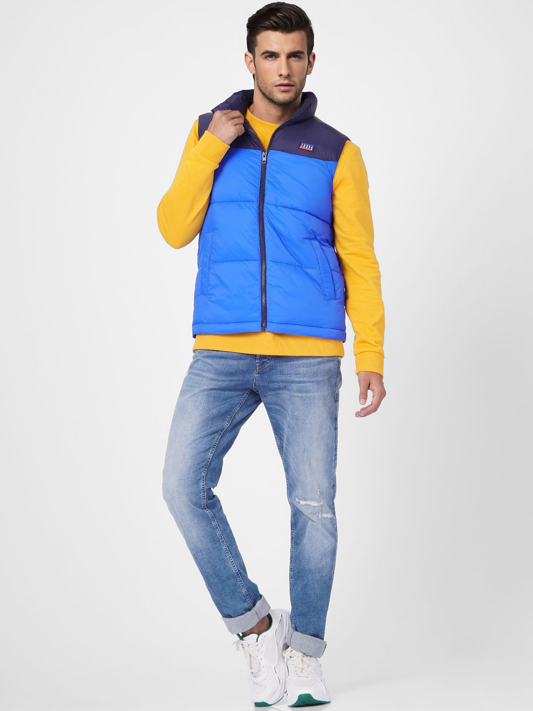 Blue Colourblocked Puffer Vest Jacket