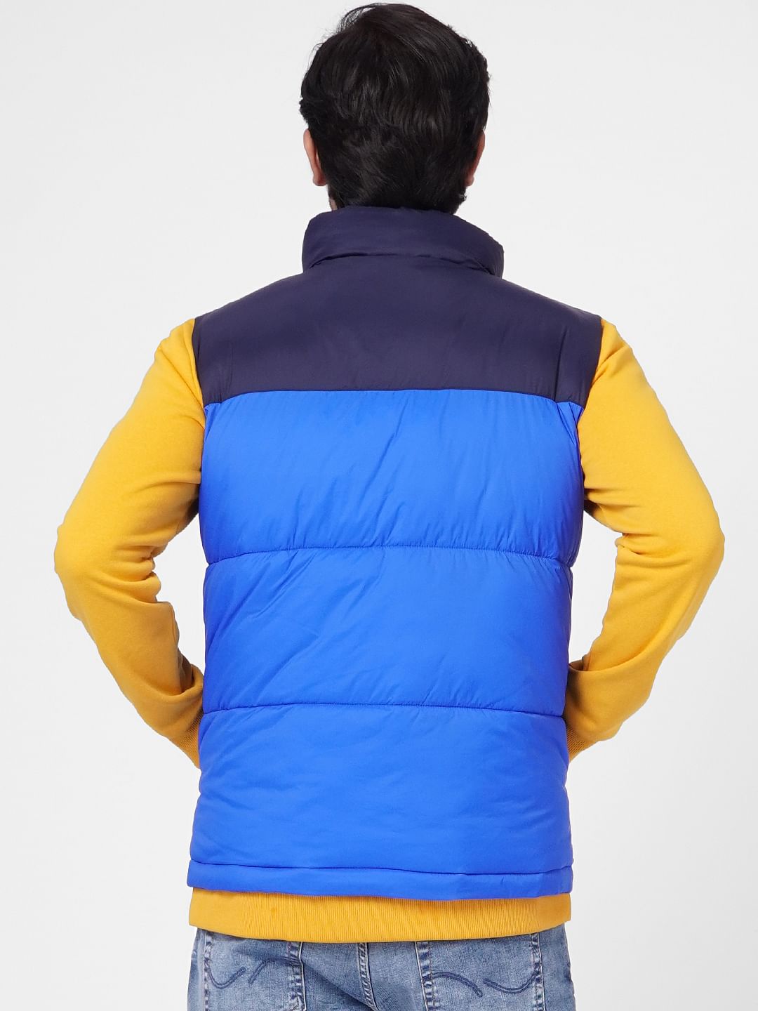 Blue Colourblocked Puffer Vest Jacket